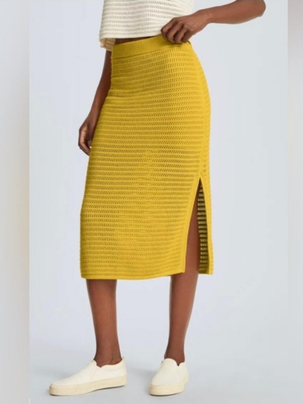 Everlane Organic Cotton Crochet Knit Skirt Super Lemon sz M